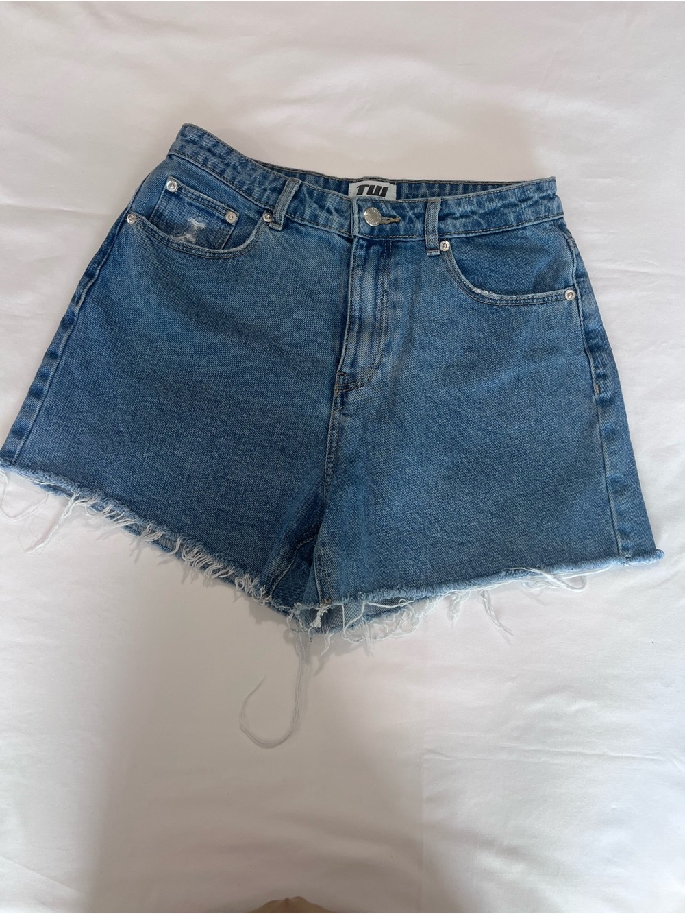 TW Blue Denim Frayed Hem Jean Shorts